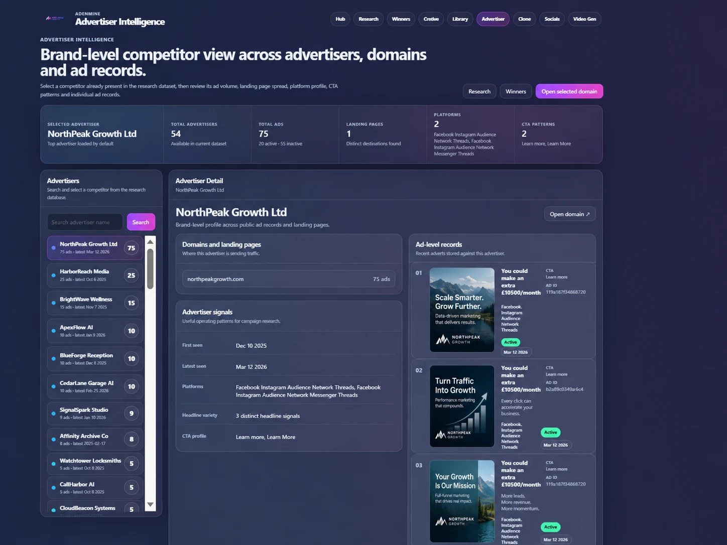 AdEngine Advertiser module screenshot