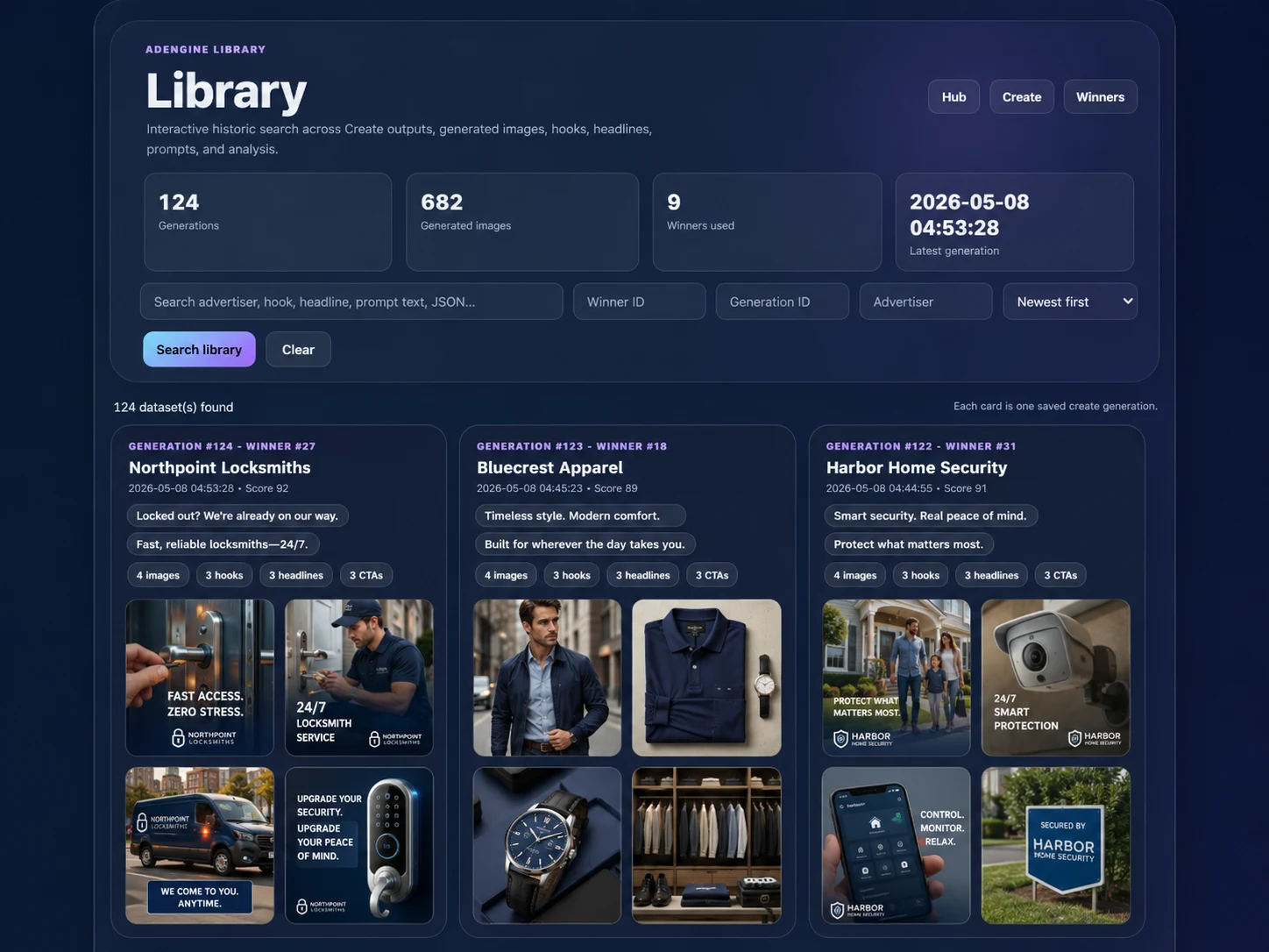 AdEngine Library module screenshot